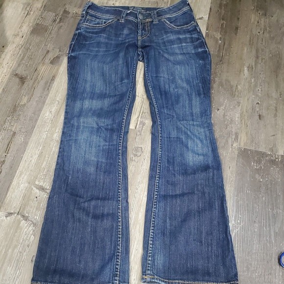 Silver Jeans Denim - SILVER Jeans Size 28x32 Suki Surplus Flap Pocket Bootcut Stretch Medium Wash
